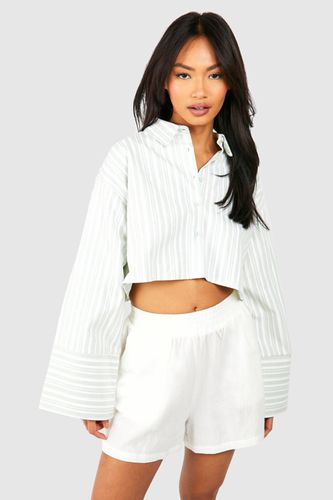 Womens Striped Wide Sleeve Crop Shirt - - 12 - boohoo - Modalova