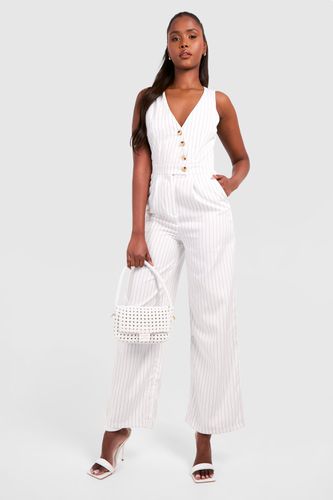 Womens Pinstripe Waistcoat Detail Wide Leg Jumpsuit - - 12 - boohoo - Modalova