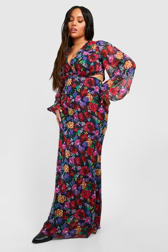 Womens Plus Floral Print Dobby Mesh Cut Out Maxi Dress - - 16 - boohoo - Modalova