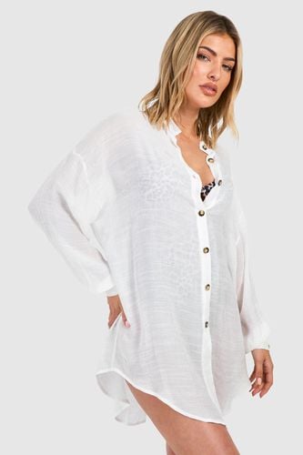 Womens Linen Look Longline Beach Shirt - - L - boohoo - Modalova