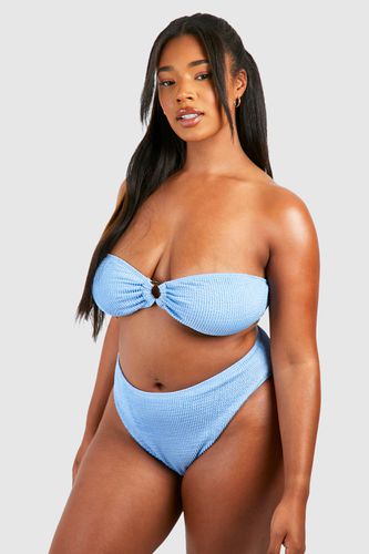 Womens Plus Crinkle O Ring High Waisted Bandeau Bikini - - 18 - boohoo - Modalova