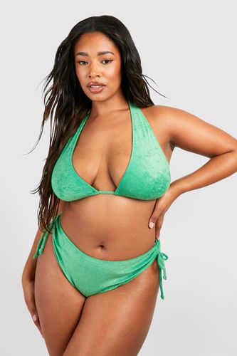 Womens Plus Towelling Ribbed Halter Bikini Top - - 20 - boohoo - Modalova