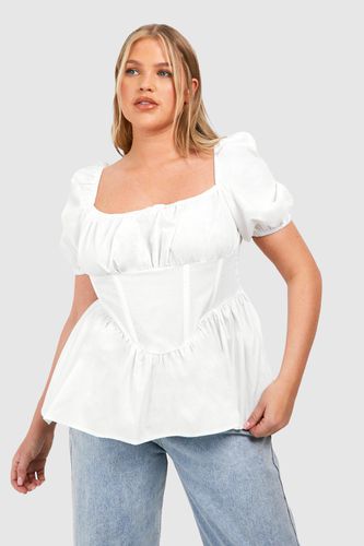 Womens Plus Corset Detail Cotton Peplum Top - - 26 - boohoo - Modalova