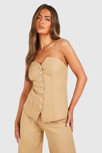 Womens Linen Look Mock Horn Bandeau Waistcoat - - 12 - boohoo - Modalova