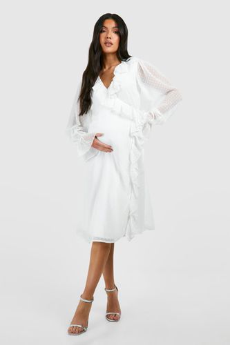 Womens Maternity Dobby Frill Wrap Midi Dress - - 12 - boohoo - Modalova