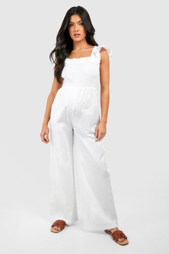 Womens Maternity Frill Strap Shirred Jumpsuit - - 14 - boohoo - Modalova