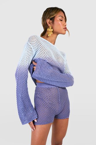 Womens Ombre Crochet Long Sleeve Knitted Top - - L - boohoo - Modalova