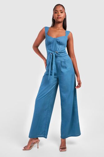 Womens Linen Blend Belt Detail Jumpsuit - - 10 - boohoo - Modalova