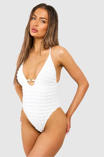 Womens Textured Ruffle O-ring Plunge Swimsuit - - 14 - boohoo - Modalova