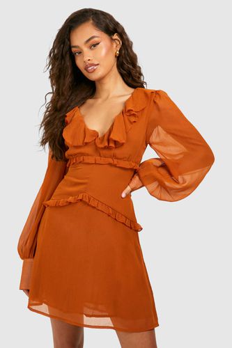 Womens Chiffon Ruffle Skater Dress - - 10 - boohoo - Modalova