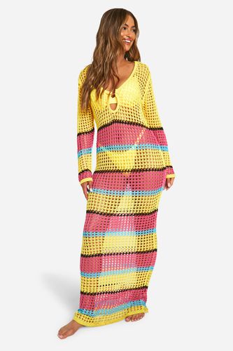 Womens Colour Block Stripe Crochet Maxi Beach Dress - - L - boohoo - Modalova