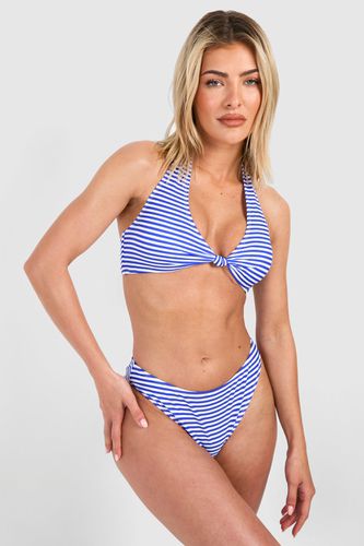 Womens Stripe Halterneck Padded Bikini Set - - 10 - boohoo - Modalova