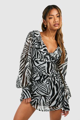 Womens Zebra Chiffon Ruffle Skater Dress - - 16 - boohoo - Modalova