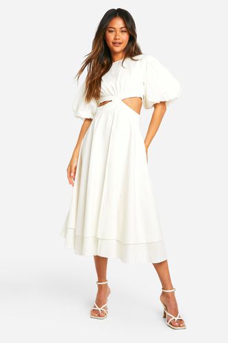 Womens Textured Puff Sleeve Midi Dress - - 10 - boohoo - Modalova