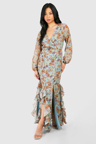 Womens Petite Floral Print Ruffle Wrap Maxi Dress - - 16 - boohoo - Modalova