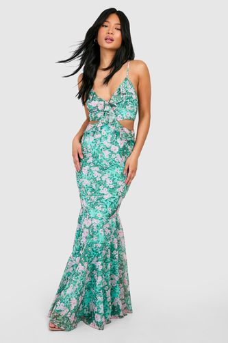 Womens Petite Chiffon Floral Ruffle Cut Out Maxi Dress - - 6 - boohoo - Modalova