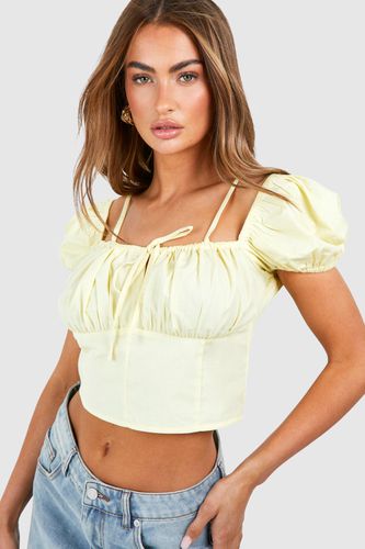 Womens Poplin Puff Shoulder Crop Top - - 8 - boohoo - Modalova