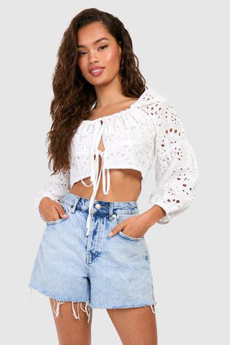 Womens Embroidery Long Sleeve Crop Top - - 12 - boohoo - Modalova