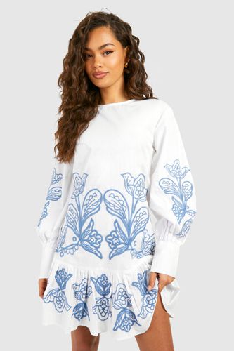 Womens Embroidered Poplin Mini Dress - - 16 - boohoo - Modalova