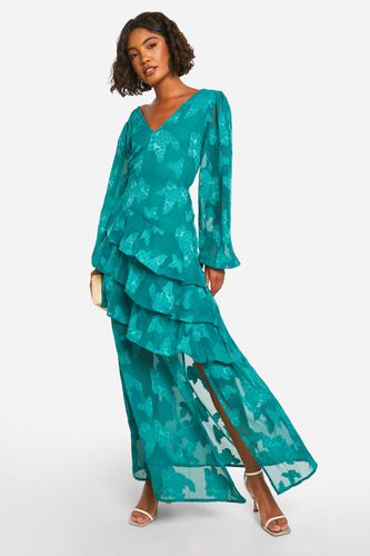 Womens Tall Burnout Floral Frill Detail Maxi Dress - - 10 - boohoo - Modalova