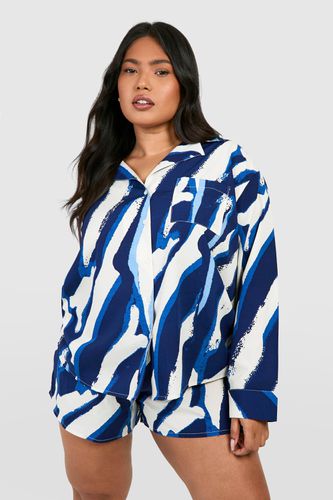 Womens Plus Woven Zebra Print Long Sleeve Shirt & Short Co-ord - - 22 - boohoo - Modalova