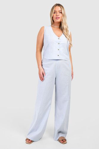 Womens Plus Woven Pinstripe Wide Leg Trouser & Waistcoat Co-ord - - 16 - boohoo - Modalova