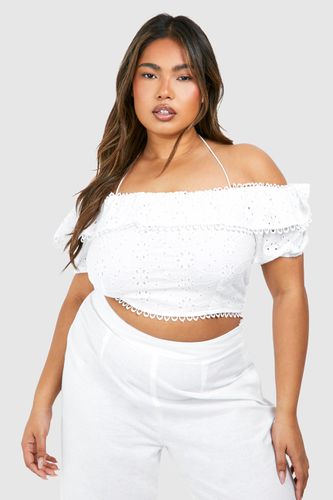 Womens Plus Woven Broderie Frill Bardot Top - - 18 - boohoo - Modalova