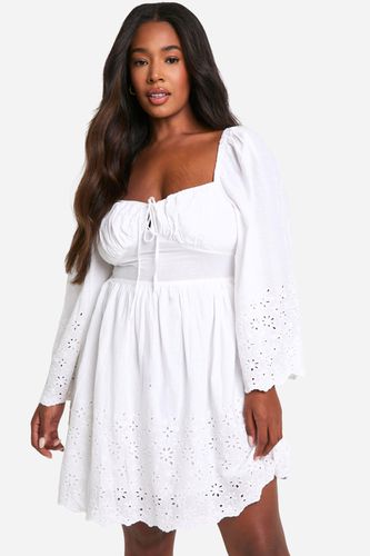 Womens Plus Woven Broderie Tie Detail Milkmaid Mini Dress - - 16 - boohoo - Modalova