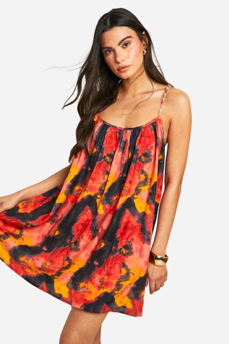 Womens Printed Beaded Strap Linen Mini Dress - - 12 - boohoo - Modalova