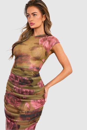 Womens Asymmetric Cap Sleeve Printed Mesh Top - - 14 - boohoo - Modalova