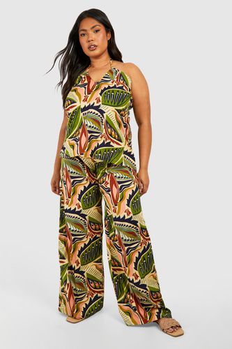 Womens Plus Linen Feel Scarf Print Trouser & Bandeau Top Co-ord - - 20 - boohoo - Modalova