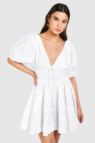 Womens Poplin Puff Sleeve Mini Dress - - 8 - boohoo - Modalova