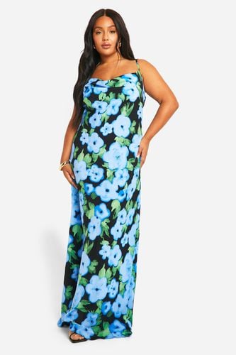 Womens Plus Floral Print Satin Maxi Dress - - 28 - boohoo - Modalova