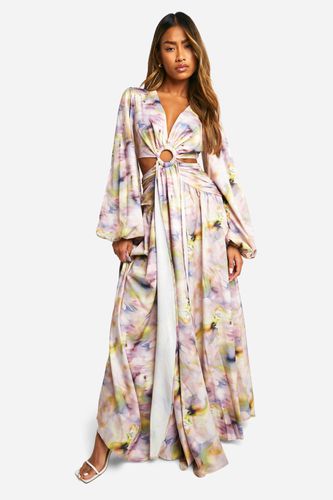 Womens Blurred Print Cut Out Ring Detail Maxi Dress - - 10 - boohoo - Modalova