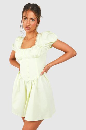 Womens Puff Sleeve Milkmaid Mini Dress - - 10 - boohoo - Modalova