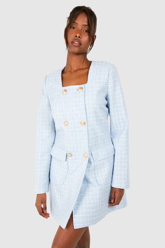 Womens Button Detail Boucle Blazer Dress - - 10 - boohoo - Modalova