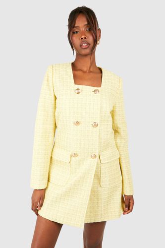 Womens Button Detail Boucle Blazer Dress - - 10 - boohoo - Modalova