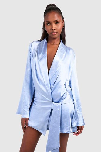 Womens Satin Wrap Shirt Dress - - 16 - boohoo - Modalova