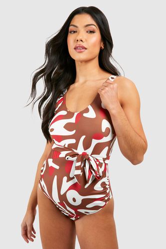 Womens Maternity Belted Animal Print Swimsuit - - 12 - boohoo - Modalova