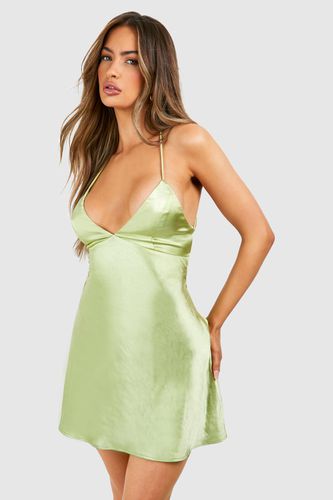 Womens Satin Cross Back Mini Slip Dress - - 18 - boohoo - Modalova