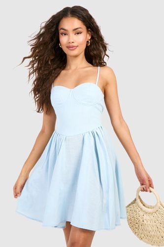 Womens Linen Milkmaid Mini Dress - - 8 - boohoo - Modalova