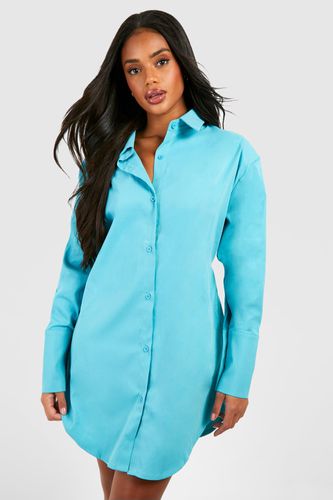 Womens Poplin Cinched Waist Shoulder Pad Shirt Dress - - 10 - boohoo - Modalova