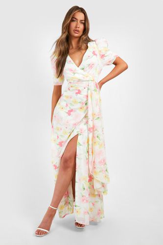 Womens Floral Print Drape Detail Maxi Dress - - 10 - boohoo - Modalova