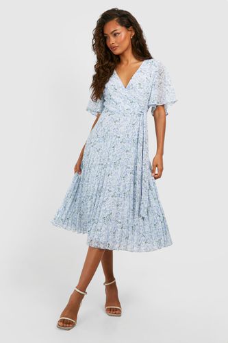 Womens Floral Print Pleated Midi Skater Dress - - 10 - boohoo - Modalova