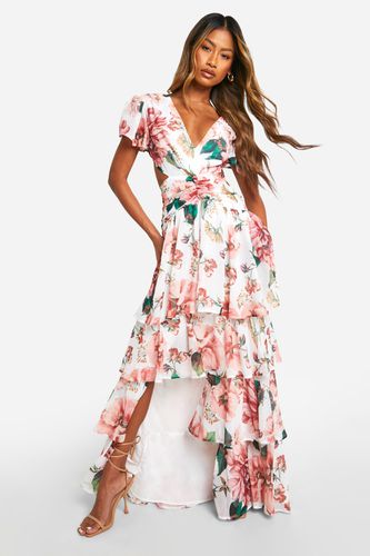 Womens Floral Ruffle Tiered Cut Out Maxi Dress - - 10 - boohoo - Modalova