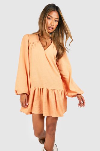 Womens Textured Blouson Sleeve Mini Smock Dress - - 8 - boohoo - Modalova