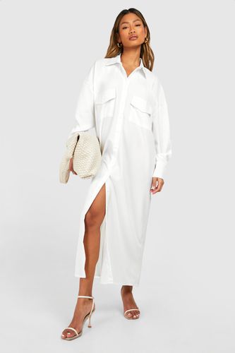 Womens Linen Midaxi Utility Shirt Dress - - 10 - boohoo - Modalova
