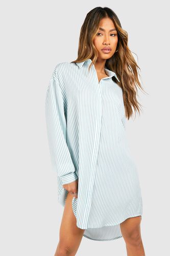 Womens Stripe Dropped Shoulder Shirt Dress - - 12 - boohoo - Modalova