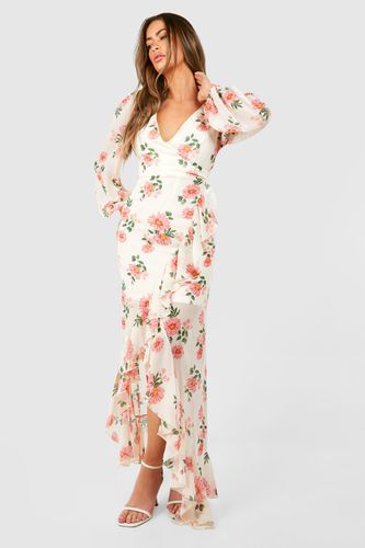 Womens Floral Chiffon Frill Detail Maxi Dress - - 10 - boohoo - Modalova