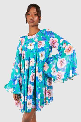 Womens Floral Print Pleated Detail Smock Dress - - 12 - boohoo - Modalova